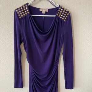 Michael Kors Purple Cocktail Dress Long Sleeves Draped Evening Dress